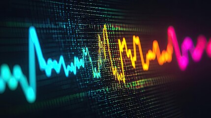 Colorful sound waves visual on a digital screen.