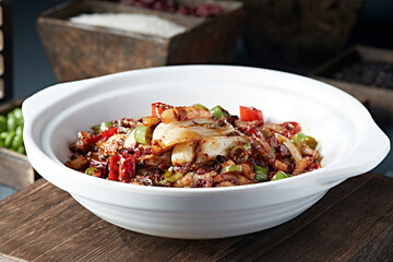 Spicy Shredded Pork with Sauce and Stir-fried Baby Cabbage in Stone Pot