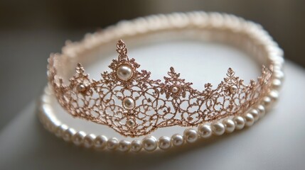 Elegant Lace Crown with Pearls for Bridal or Fashion Photography