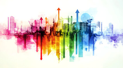 Obraz premium Captivating Visual Representation of India's Economic Ambition for 2047 Featuring Dynamic Arrows and Urban Innovation