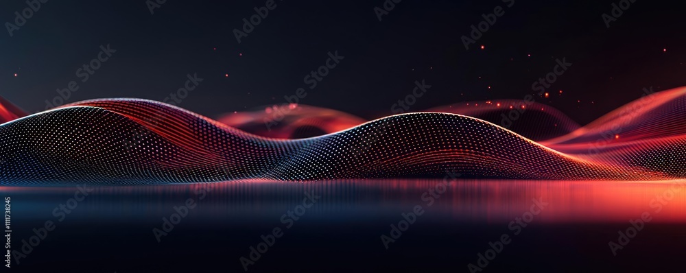 Poster abstract waves in red and black, flowing pattern with smooth gradients, digital art.
