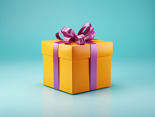 Obraz premium Orange gift box with purple ribbon. Concept of celebration, surprise, and joy.