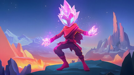 Innovative Game Character Design Concept Highlighting a Simplified Crystal Figure in an Imaginative Environment