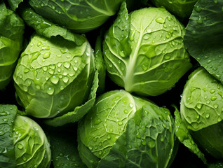 Obraz premium Fresh Brussels Sprouts with Water Droplets. Close up of healthy vegetables.