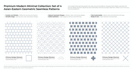 Modern, Minimalist and Geometric Seamless Pattern Set. Arabic, Persian, and Oriental Design bundle. vector illustration
