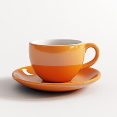 Fototapeta premium Inviting Orange Ceramic Cup and Saucer on Minimalist Tabletop