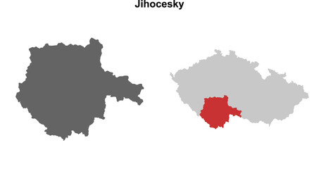 Jihocesky region blank outline map set