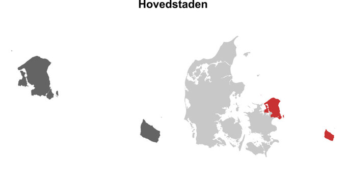 Hovedstaden region blank outline map set
