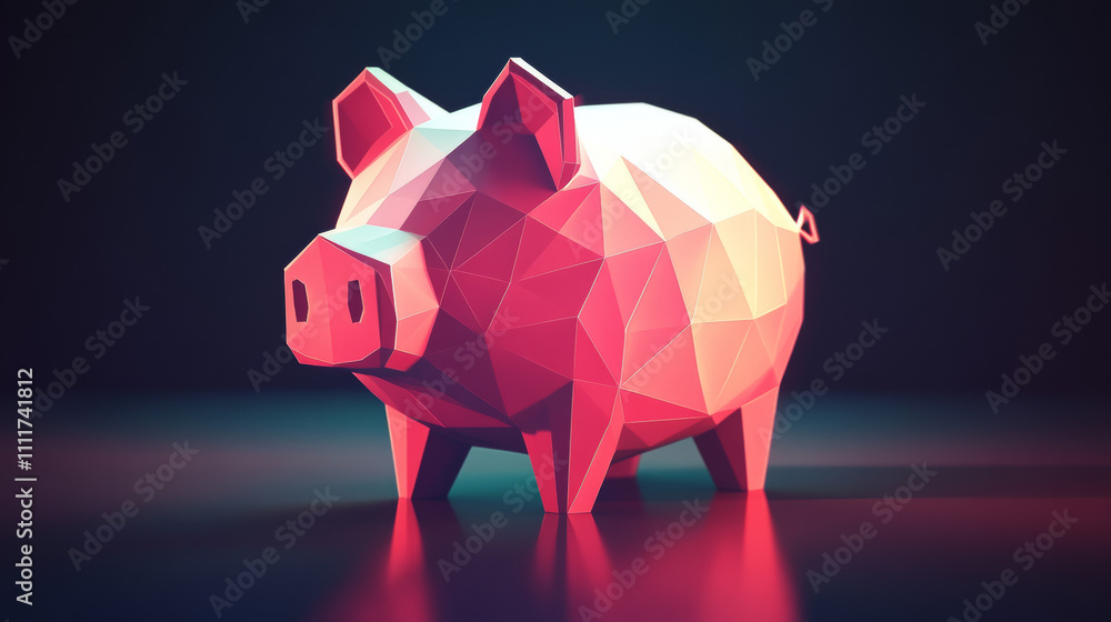 Poster abstract piggy bank polygonal, geometry triangle. light connection structure. low poly vector backgr
