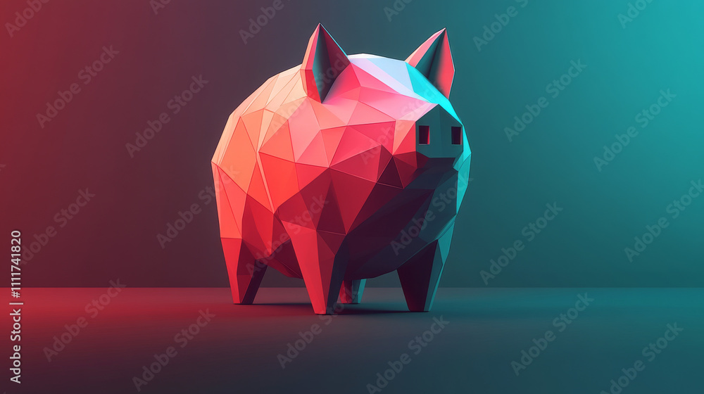 Poster abstract piggy bank polygonal, geometry triangle. light connection structure. low poly vector backgr
