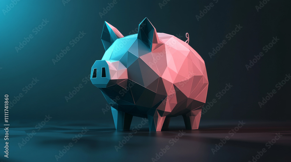 Poster abstract piggy bank polygonal, geometry triangle. light connection structure. low poly vector backgr