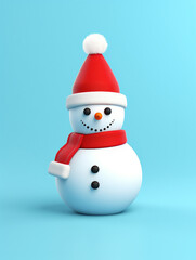 Cute 3D Snowman in Santa Hat. Christmas Holiday Cheer.
