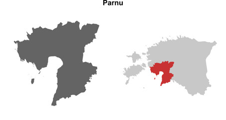 Parnu county blank outline map set
