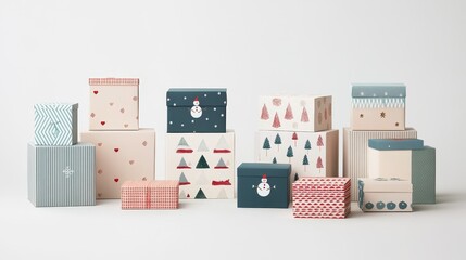 Fototapeta premium A stack of boxes with a variety of patterns and colors