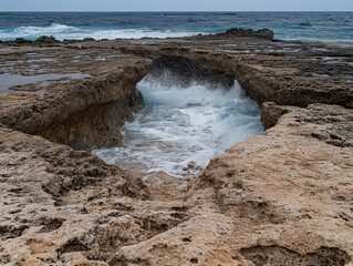 Waves crashing on a rocky shore during sunset - Powered by Adobe