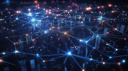 Global network connection- covering the city with lines of innovative perception. The concept of 5G wireless digital communication and the future of the Internet of things.ai generative