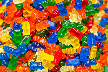 background of colorful jelly bears. Children's sweets