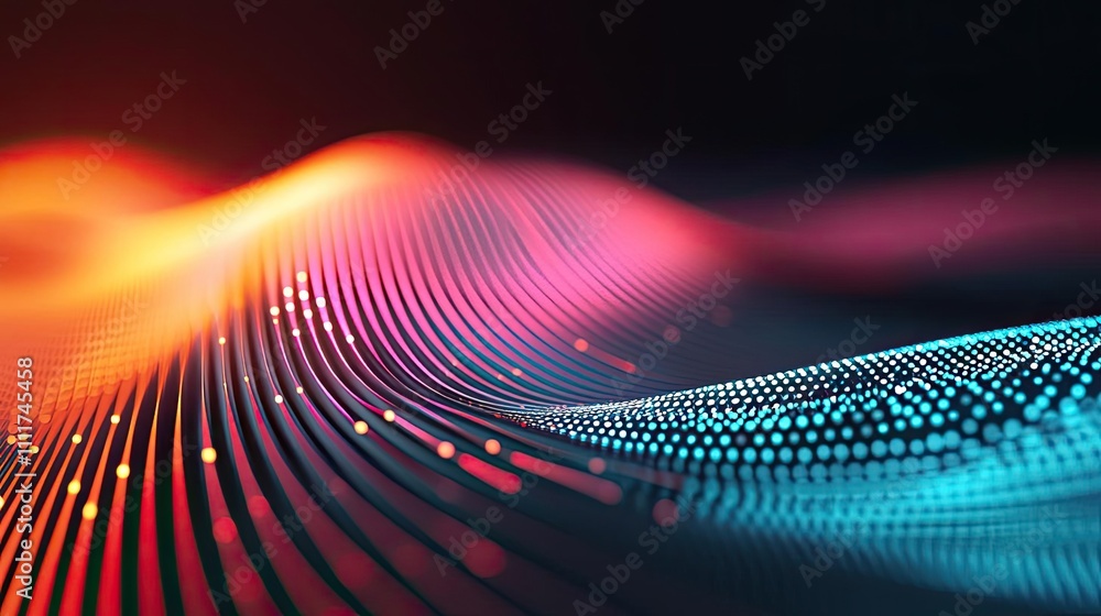 Poster colorful abstract lines and curves with a smooth gradient on a dark background.