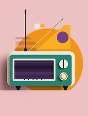 Obraz premium Vibrant Neon Pop Art Radio Design Retro Aesthetic Digital Artwork Creative Space Visual Art Funky Concept