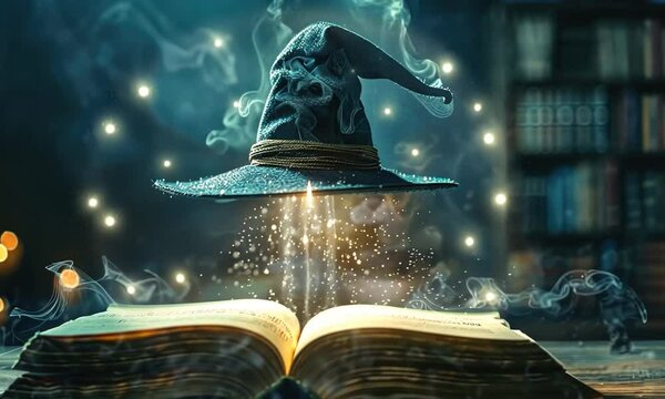Enchanted Book and Wizard's Hat: A Mystical Scene