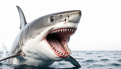 Obraz premium White shark marine predator big open mouth hunt