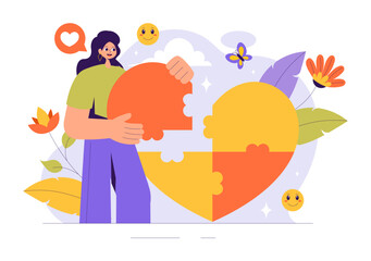 Self Healing Vector Illustration featuring a Woman Meditating and Restoring Mental Health and Inner Harmony through Yoga in a Flat Style Background