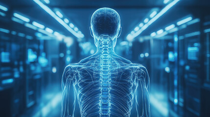 Futuristic digital anatomy visualization of human skeletal structure