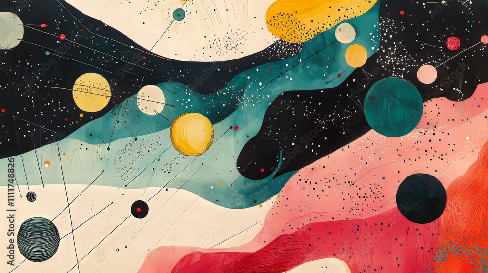 Poster abstract image of a handbell in the form of a starry sky or space, consisting of points, lines, and 