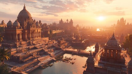 A serene statue of Shiva surrounded by offerings and smoke in a tranquil setting.