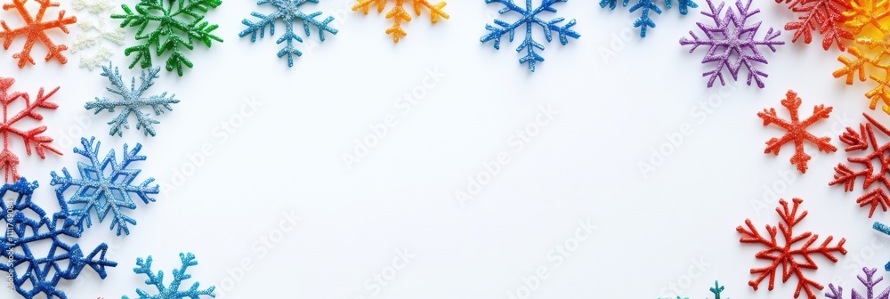 Aufkleber intricate rainbow-colored snowflakes adorn the edges, leaving a blank space in the middle for adding