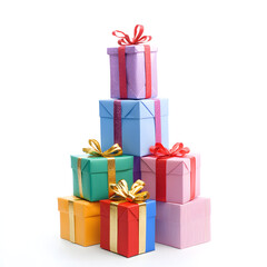 Fototapeta premium Festively wrapped Christmas gift boxes with decorative ribbons