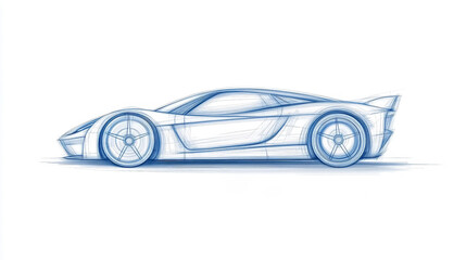 Hand-drawn pencil sketch of a sleek futuristic car side profile
