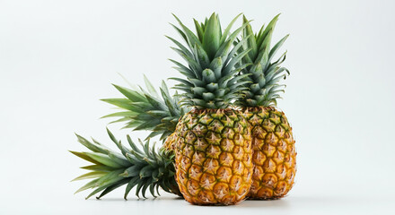 Fototapeta premium Fresh pineapples arranged with slices, showcasing tropical sweetness and vibrant natural colors