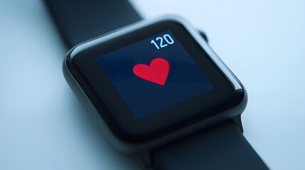 Close up of fitness tracker displaying heart rate of 120 bpm, showcasing health monitoring technology