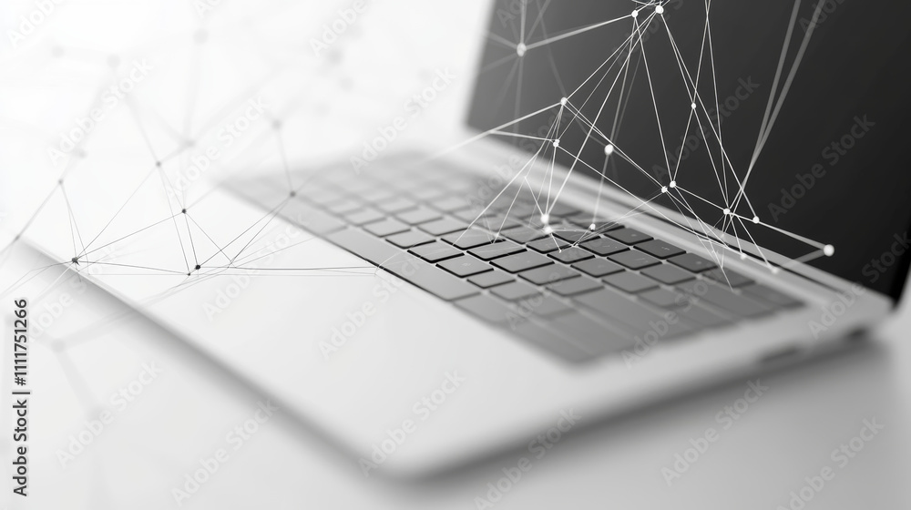 Poster a laptop composed of polygons with polygons. low poly vector illustration consists of lines, dots an