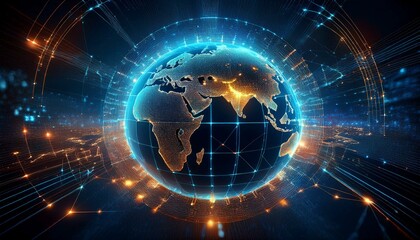 Fototapeta premium Futuristic Digital Network Concept: Global Technology Innovation