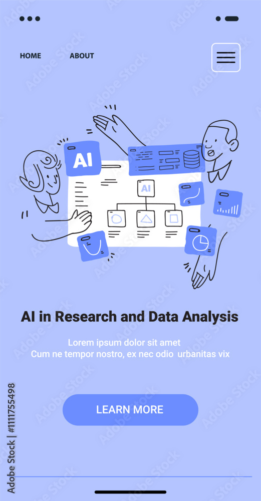 Aufkleber ai research data analysis concept with people interacting around flowchart and icons blue background