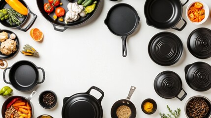 Culinary Setup with Fresh Ingredients and Cookware