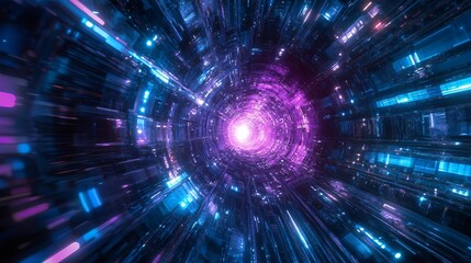 Obraz premium Purple and blue backdrop circuit technology.