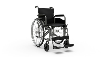 Modern wheelchair with durable black seat and metal frame on a white background