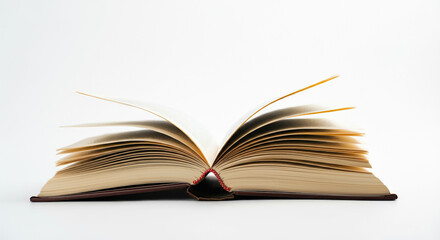 Fototapeta premium Open book with pages spread wide, placed on a clean white background