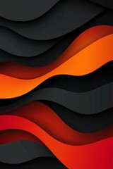 Black background with a red and orange gradient wave pattern, simple geometric shapes,