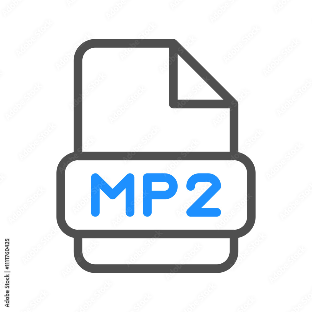 Poster mp2 document file icon, sleek outline design with a touch of color for video formats
