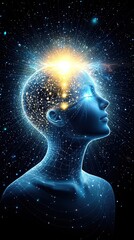 A glowing mind filled with cosmic energy.