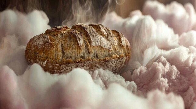 Ethereal Loaf of Bread Surrounded by Dreamy Clouds