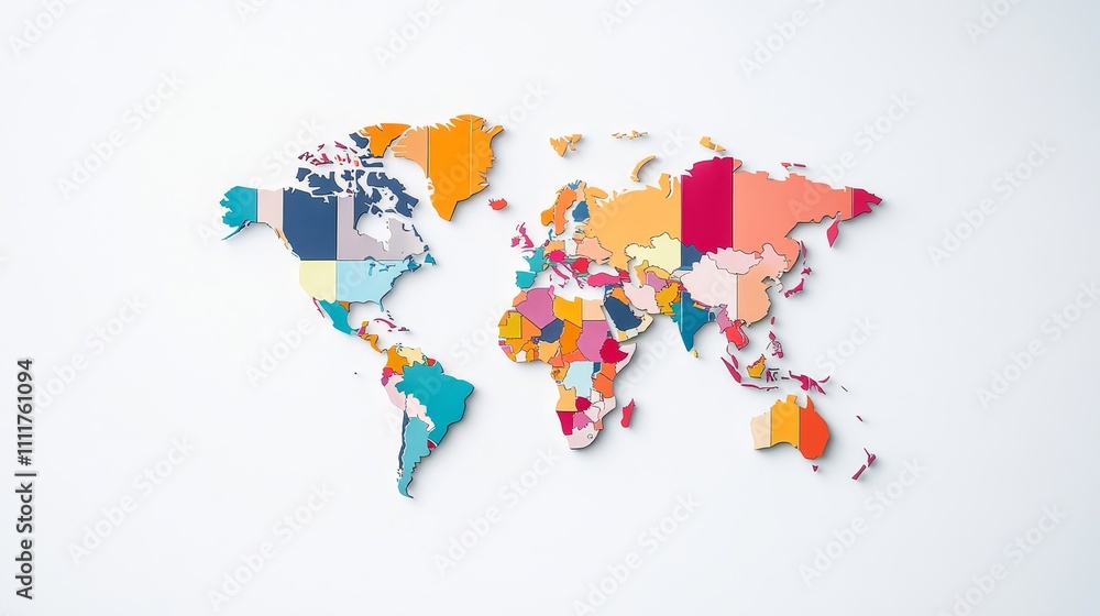 Poster a colorful world map with many different colors and shapes