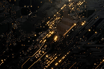 Fototapeta premium Close up of a microchip with illuminated circuit 