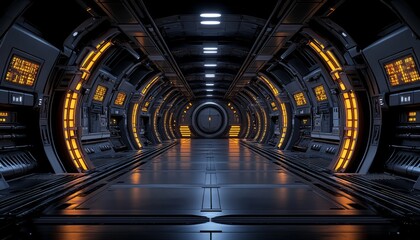 Fototapeta premium Futuristic Spaceship Corridor Interior Design