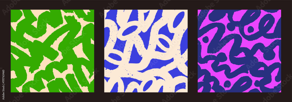 Aufkleber abstract patterns set. seamless background with brushstrokes, freestyle stroke drawings. endless rep