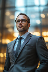 Fototapeta premium A professional individual standing confidently in an office setting